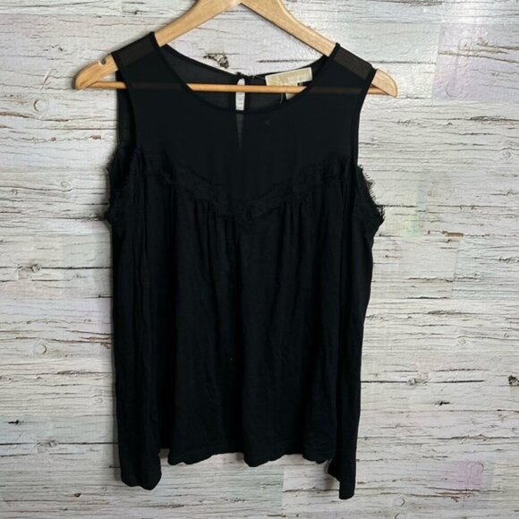 Michael Kors black blouse lace sheer long sleeve blouse open shoulder medium - Picture 1 of 9